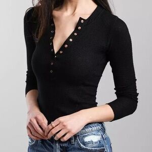 Free People Top One of the Girls Henley Top Black, Size XL
